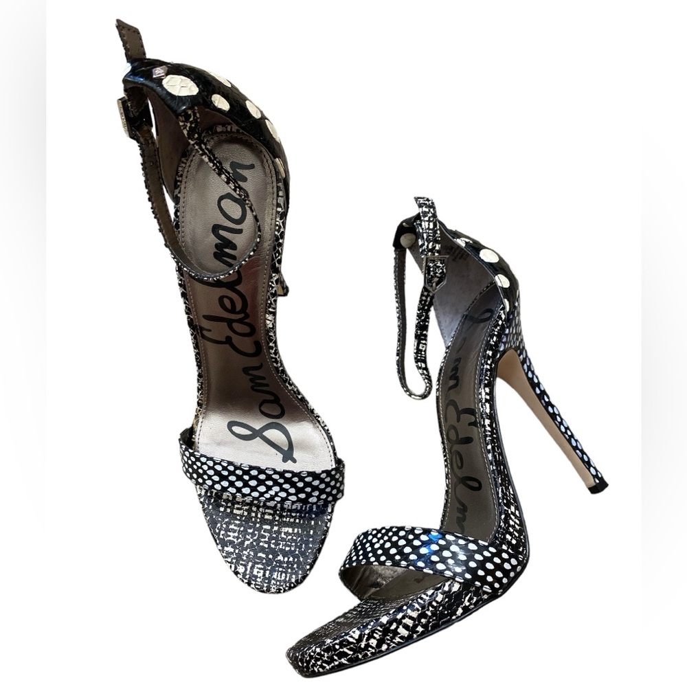 Sam Edelman Eleanor Polka Dot Printed Open Toe Platform Leather Heels